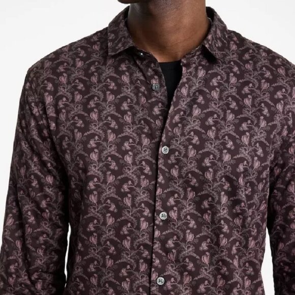 John Varvatos Collection Men's Ross Vintage Floral Print Button Front Shirt Wine - Picture 2 of 7